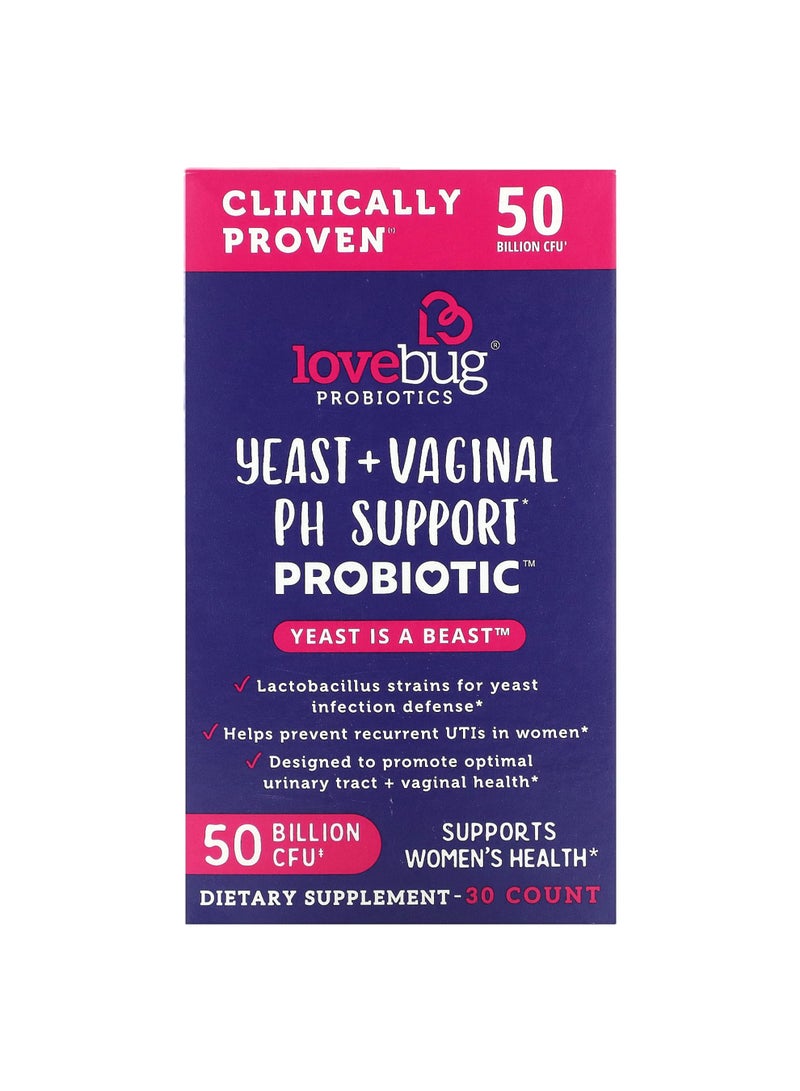 Yeast + Vaginal PH Support Probiotic, 50 Billion CFU, 30 Capsules